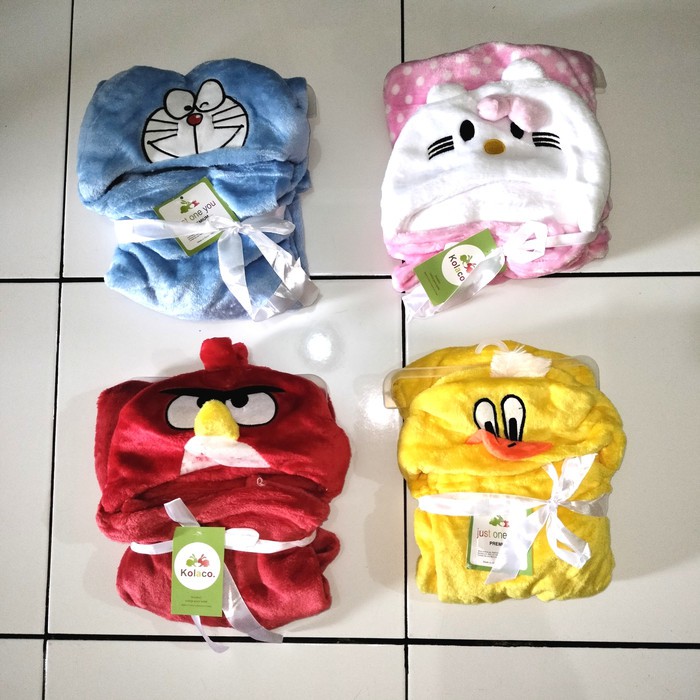 Miliki selimut bayi bulu halus pakai topi kolaco,just to you,lvy,carter - duck kuning terbaik