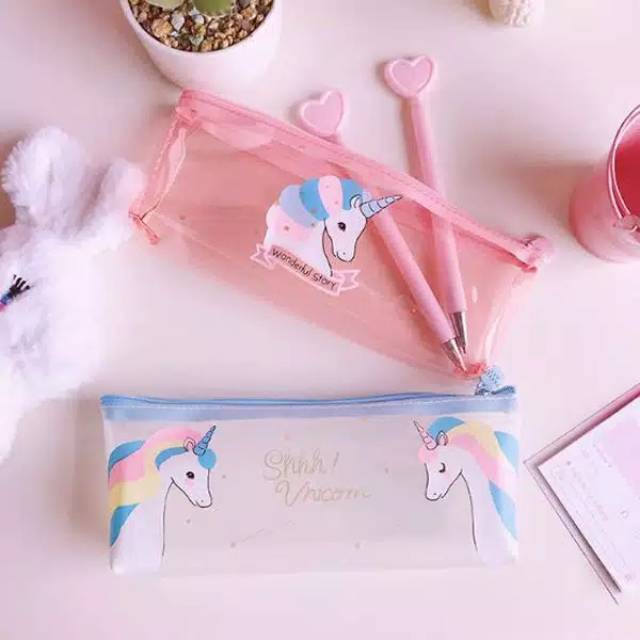 Tempat Pensil Unicorn Premium Tepak Pensil Alat Tulis Pencil Case Pink Cewek Perempuan Transparan Sekolah Back to school Kado Anak Perempuan Cewek Birthday