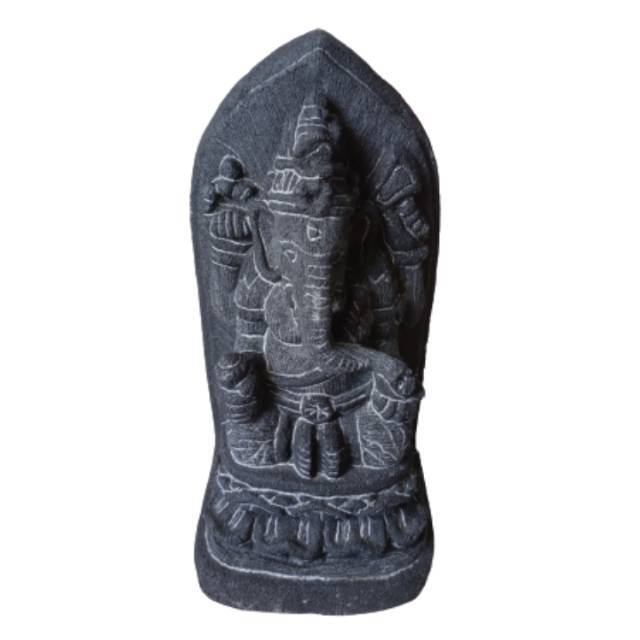 TERMURAH! Miniatur Patung Dewa Ganesha Dengan Tedeng Pelindung - Bahan Batu Candi Hitam Asli - Jogja