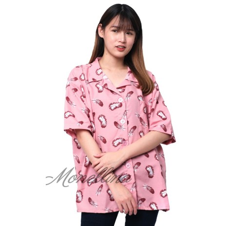 Leather pattern Shirt Atasan XXL Jumbo Lengan Pendek Murah Wanita Kekinian kemeja  06217