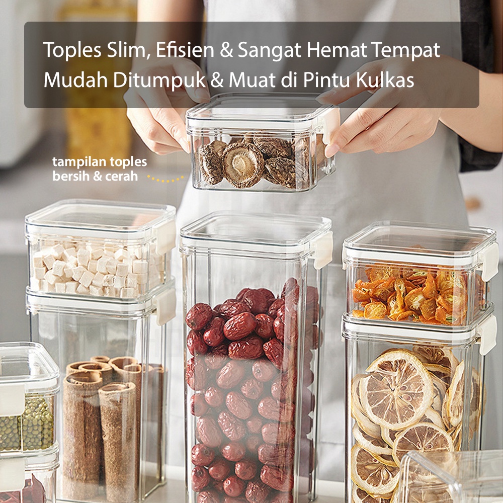 HUGO Toples Kotak Snack Kedap Udara Penyimpanan Bening Cereal Kontainer Makanan Food Storage Jar Container