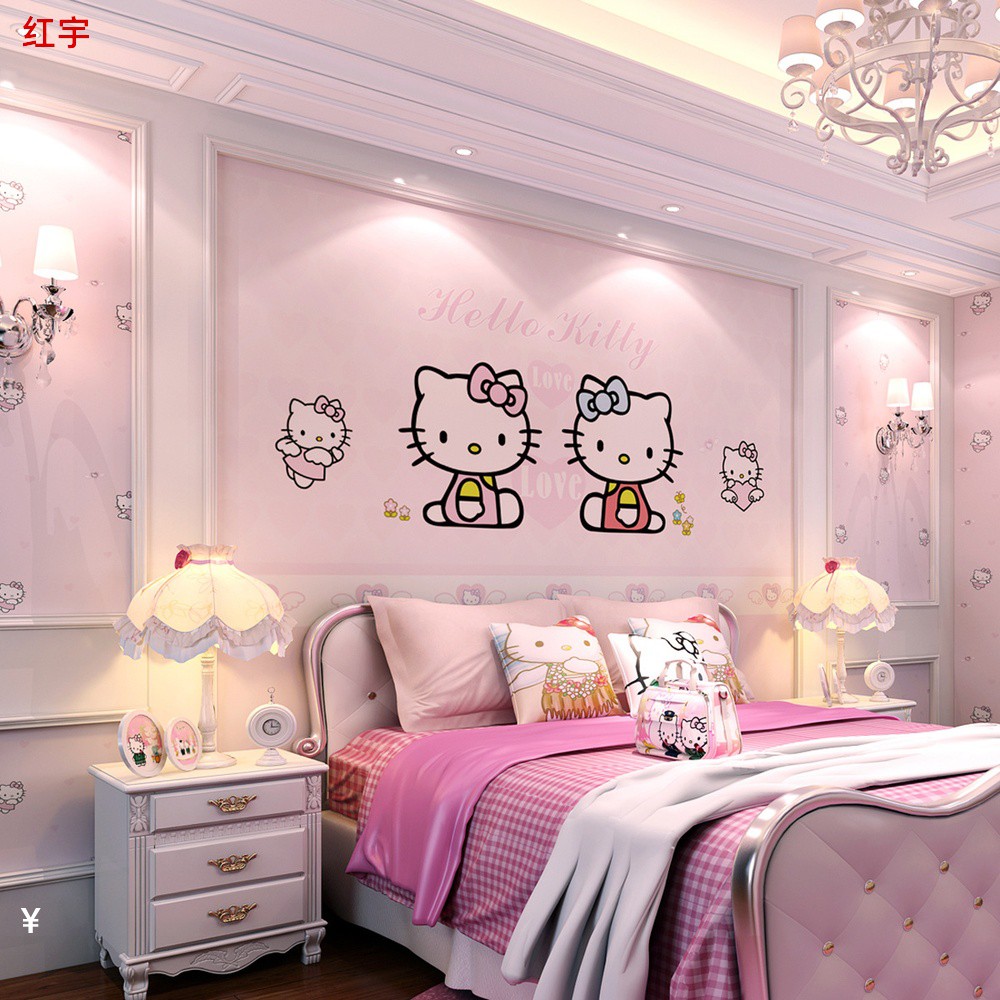 Gadis putri merah muda kartun kamar tidur wallpaper, Hellokitty Hello Kitty  tema anak-anak wallpaper mural