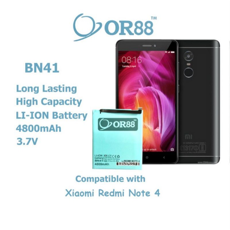 BATTERY BATERAI DOUBLE POWER FOR XIAOMI REDMI NOTE 4 (BN41) ORIENS88