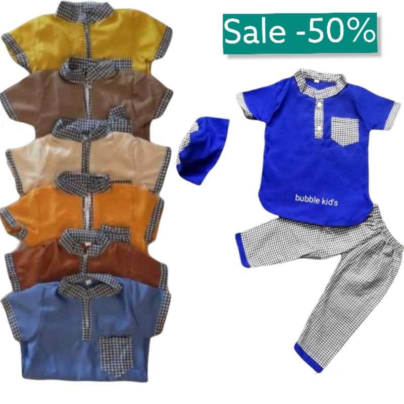 baju anak laki-laki | Koko anak bayi | Koko Turki kotak | setelan Koko + peci bayi dan anak maroon