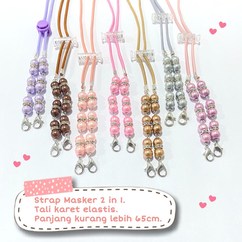 Tali kalung masker / strap masker 2 in 1 / Konektor Masker Hijab / Pengait Tali Masker / Mote Mutiara