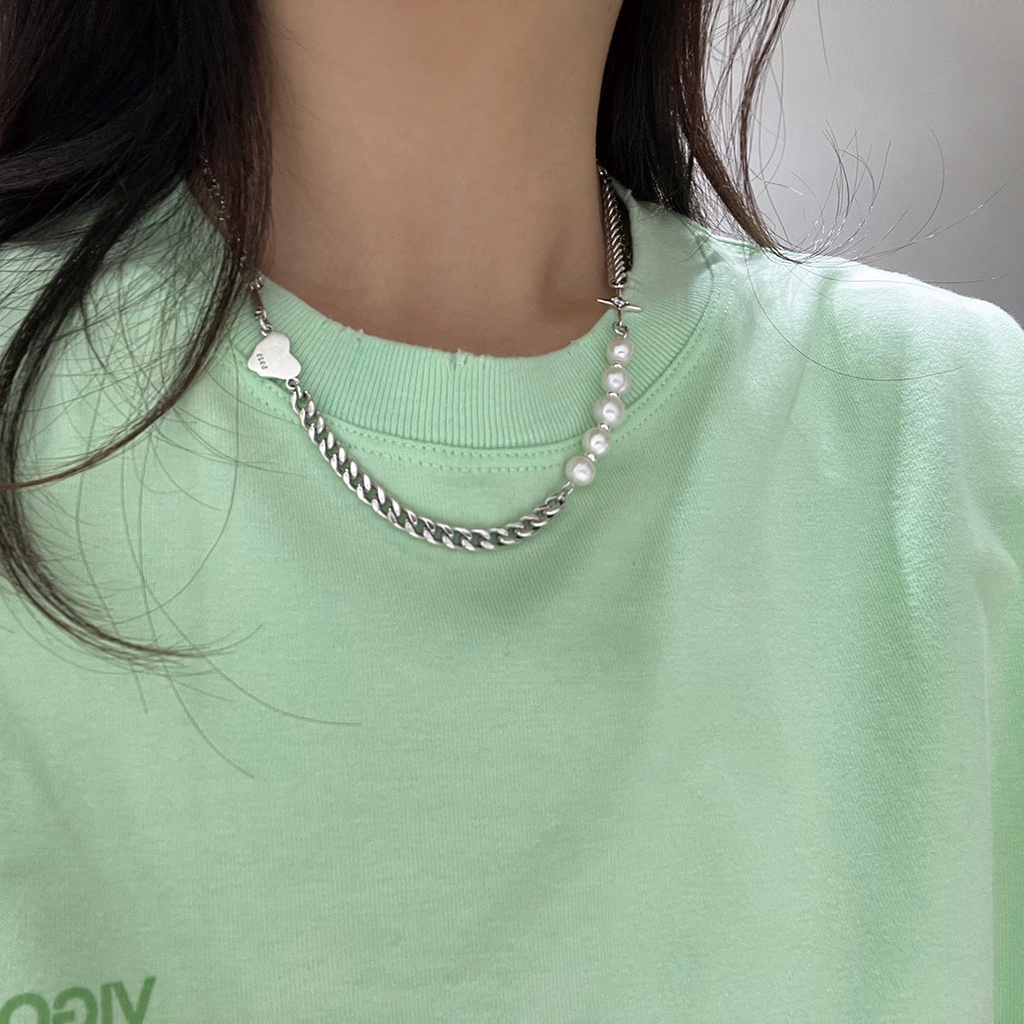 Kalung Rantai Bahan sterling silver Hias Mutiara Gaya Retro Untuk Wanita