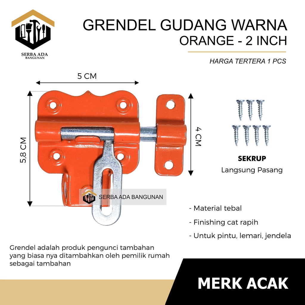 Slot Pintu Gudang 2 Inci l Grendel Overpal Jendela l Barrel Bolt WARNA WARNI GUDANG KUAT ANTI KARAT