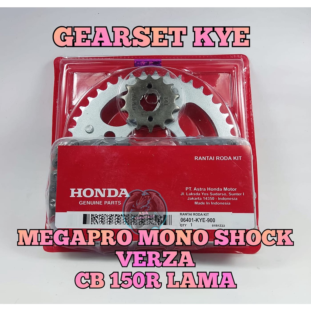 GEAR SET kye ASLI ORIGINAL motor HONDA MEGAPRO MONO SHOCK , VERZA , CB 150R LAMA GEARSET GIR RANTAI 