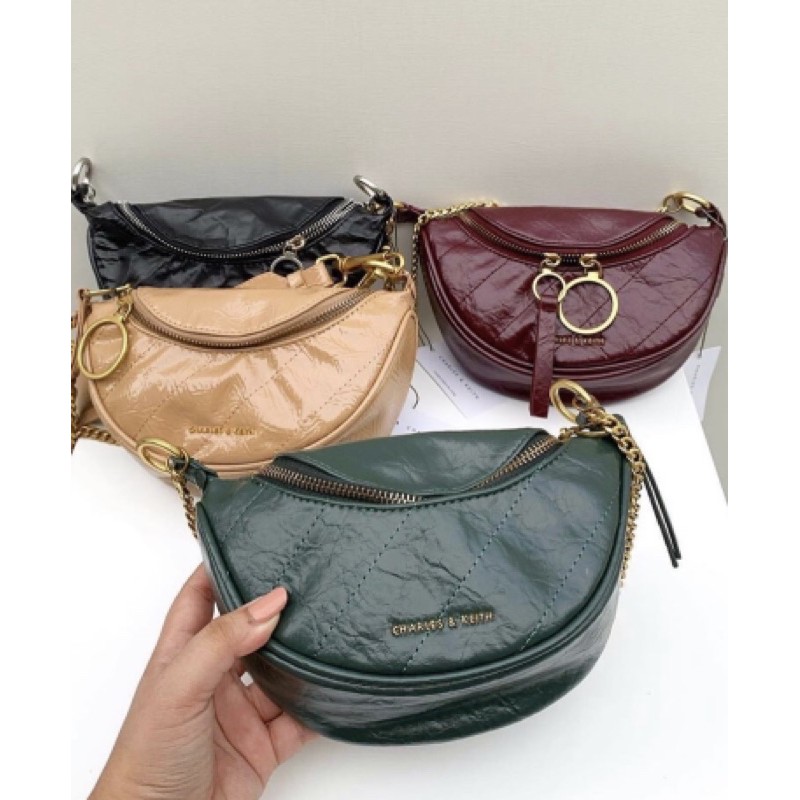 Charles and keith wrinkled patent crossbody