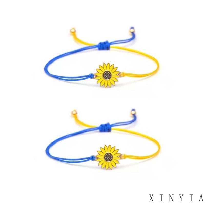 Xia.id Gelang Tangan Tali Woven Motif Bunga Matahari / Daisy / Daisy / Kuning / Biru Untuk Wanita