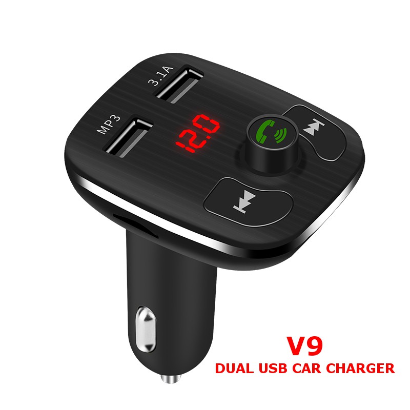 V9 - Dual USB Car Charger 5V3.1A Handsfree Audio Bluetooth FM Transmitter