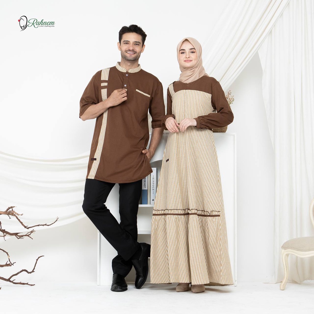 Couple Gamis Koko Rahnem Terbaru KC 01 GC 01 Coklat / Fashion Muslim Couple Terbaru Rauna