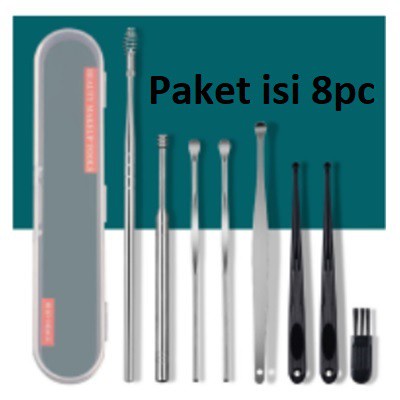 Alat  Pembersih Telinga Korek Kuping  Stainless Steel Paket 8pc set / set pembersih kuping  / Alat Pembersih Telinga Korek Kuping Stainless Steel Paket SET