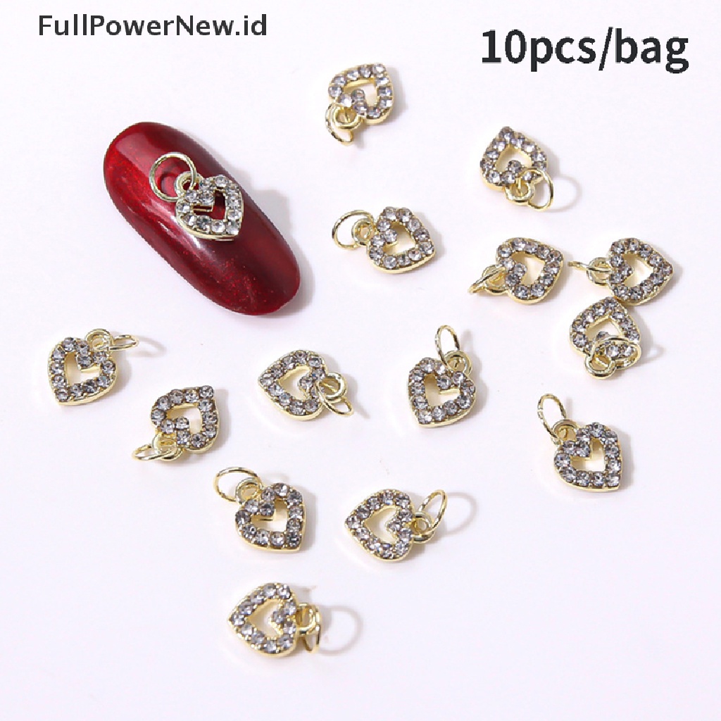 (Full) 10pcs / Set Hiasan Kuku 3D Bentuk Hati Aksen Glitter Bahan Alloy Untuk Aksesoris Nail Art / Manicure