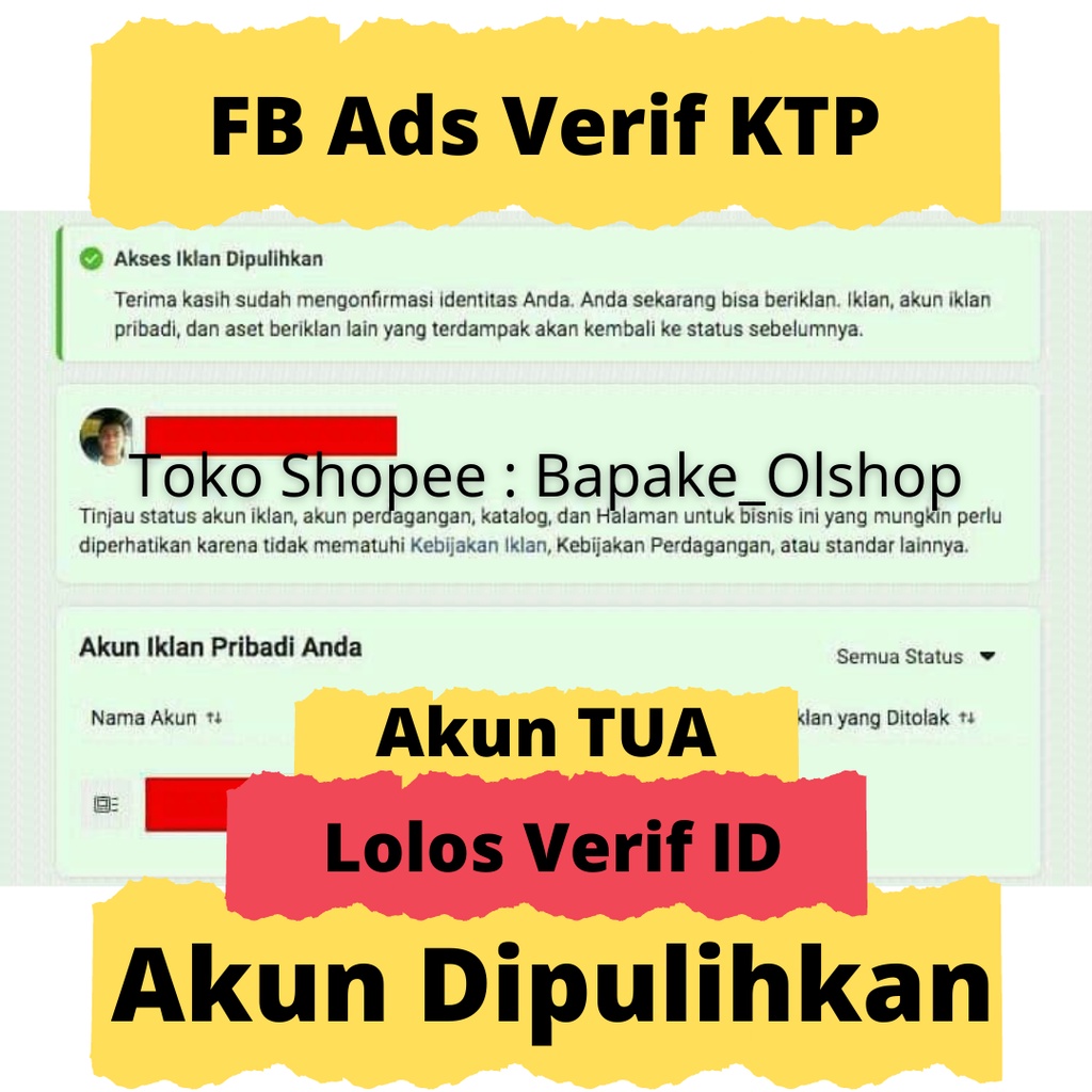 Akun FB Ads Verif KTP - Akun Facebook Ads dan Instagram Ads Verif KTP (Akun Dipulihkan)
