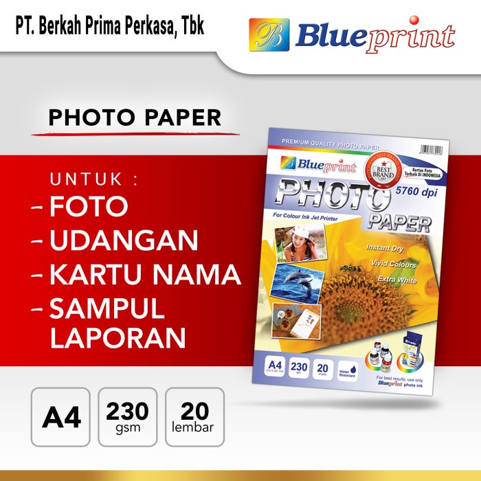 

Senikertas- Kertas Foto / Kertas Glossy / Glossy Photo Paper Blueprint A4 230 Gsm -Kertas-Seni.