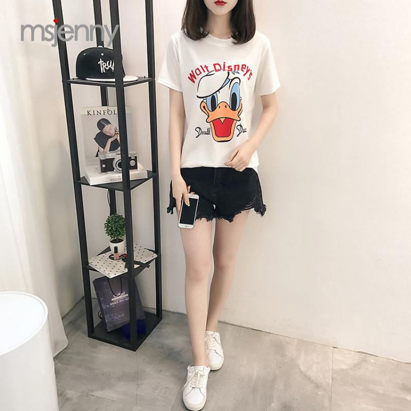  Kaos  Wanita  Korea  Longgar Kartun Kaos  Lengan Pendek 