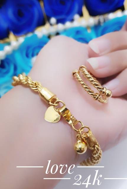 Gelang dan cincin lapis emas 24 k 1 set