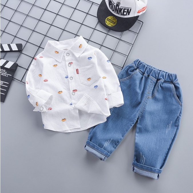 SSL52-Setelan Set 2in1 Anak Laki Laki Kemeja+Jeans