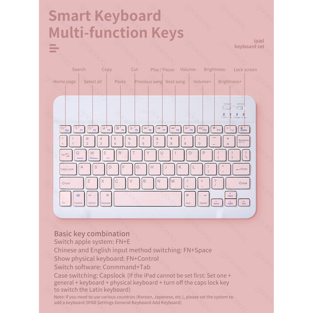 10 inch Wireless Bluetooth Keyboard  Lightweight Portable For iPad Samsung Xiaomi iPhone Colorful-3