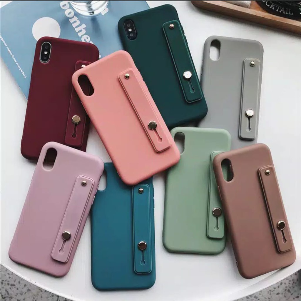 Casing Soft Case iPhone X XR XSmax 6 7 8 6Plus 8plus Warna Polos Wristband Bracket Case Cover