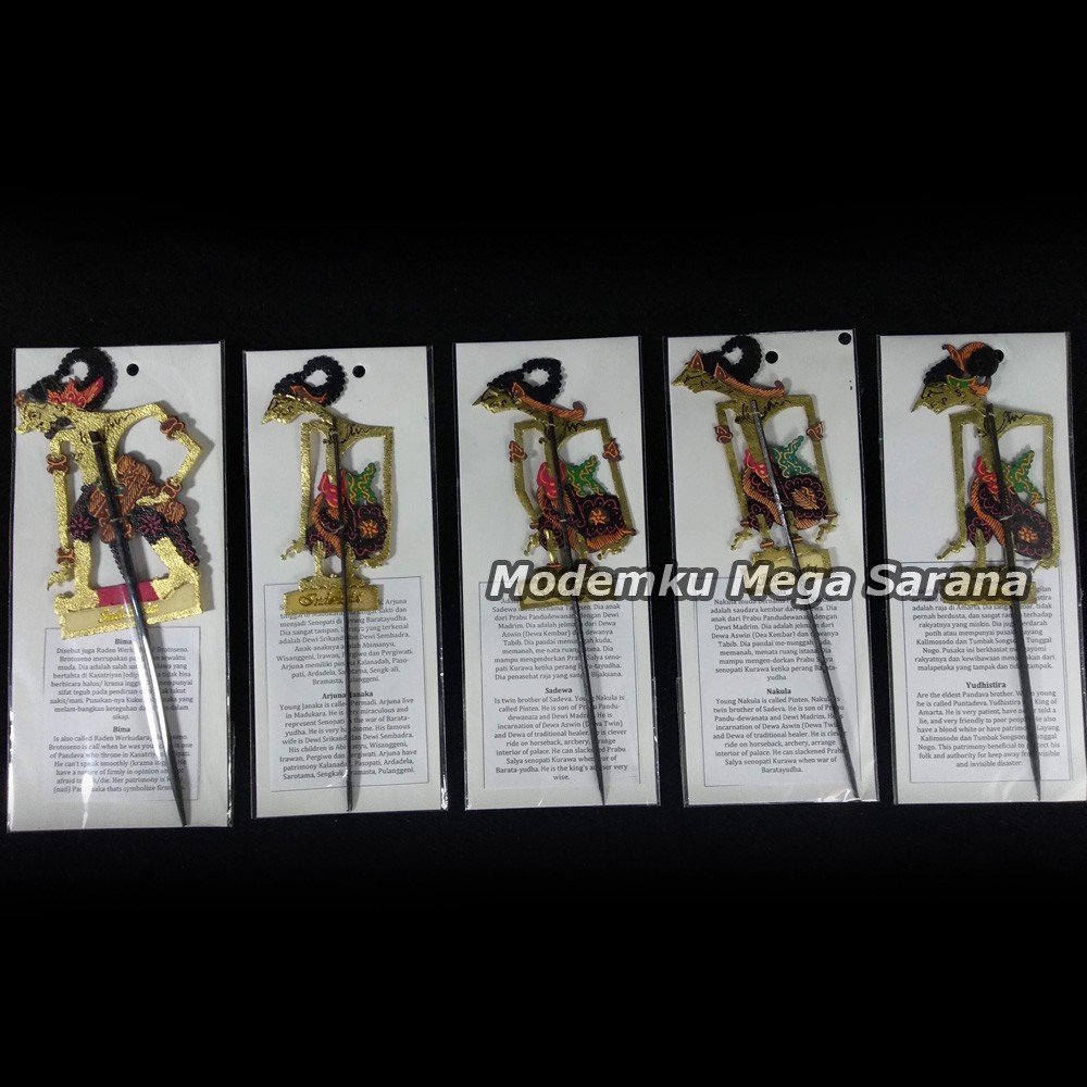 Miniatur Wayang Kulit Pendawa Lima Sunduk 11cm Souvenir Pembatas Buku