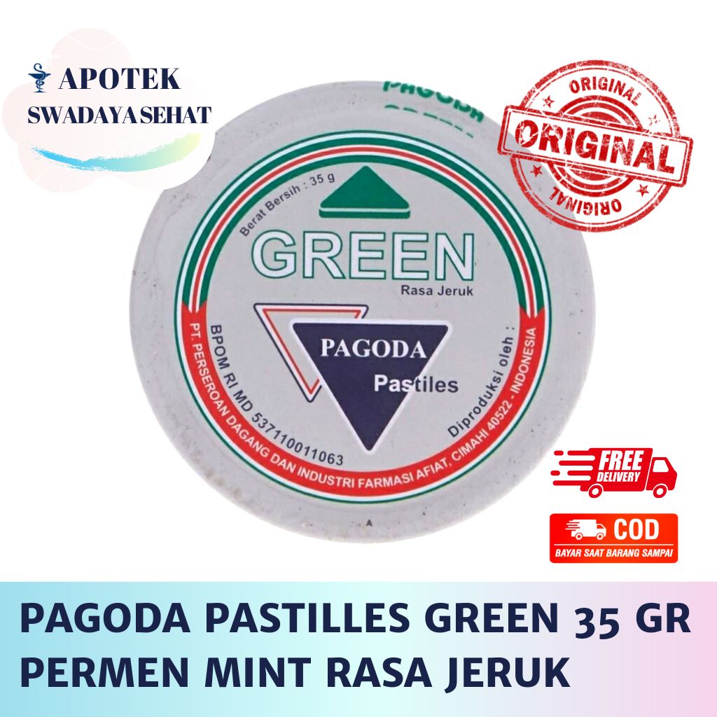 PAGODA PASTILLES Green 35 GR - 20 Gram Permen Mint Rasa Jeruk