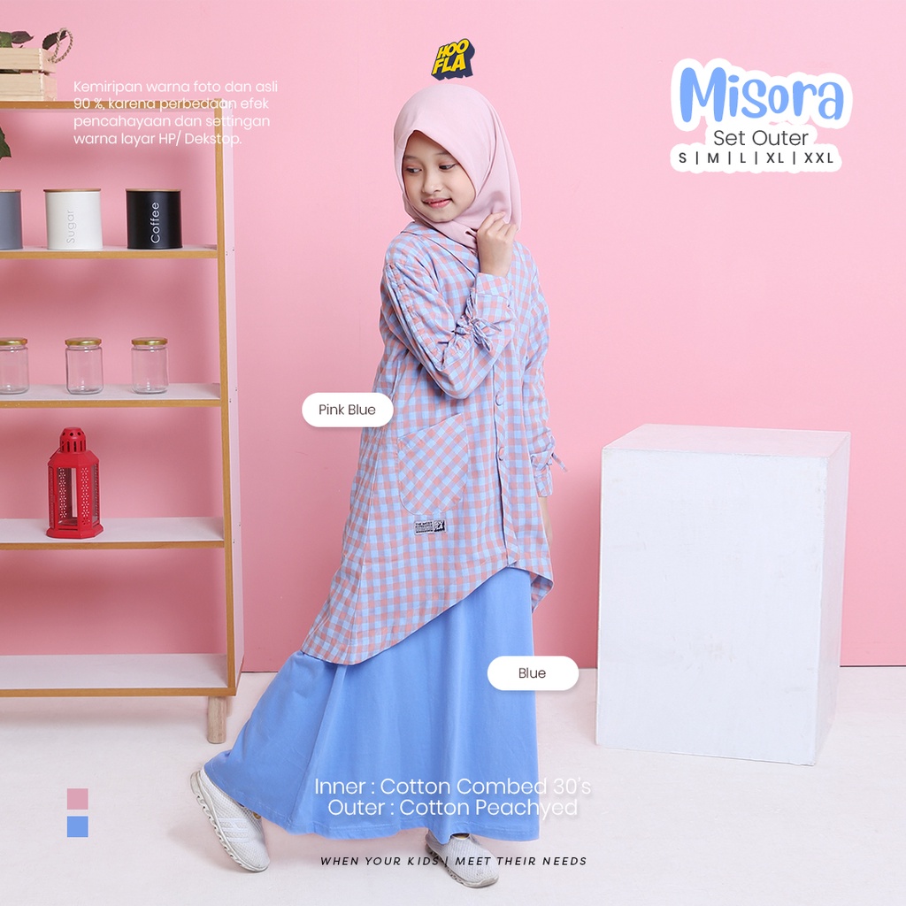 Hooflakids Setelan Gamis Dress Anak Perempuan Tanggung Misora Set Outer Untuk 3 12 Tahun Bahan Adem dan Nyaman