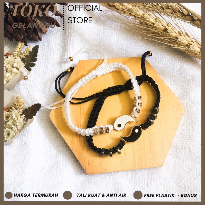 (2 pcs) KALUNG/GELANG YIN YANG HITAM PUTIH / COUPLE BARENG PACAR ATAU SAHABAT