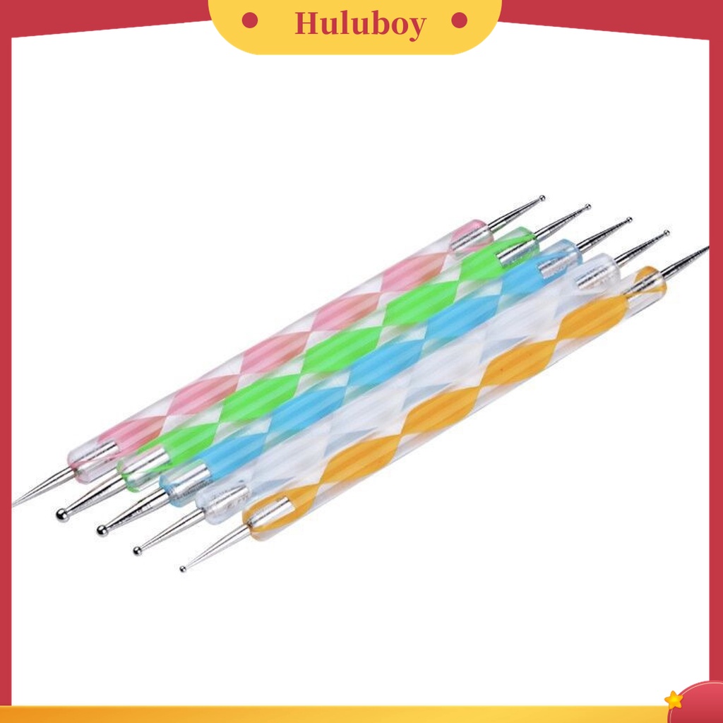 Huluboy Huluboy♡ 5pcs / Set Pen Nail Art Dua Sisi Universal Bahan ABS Mudah Digunakan
