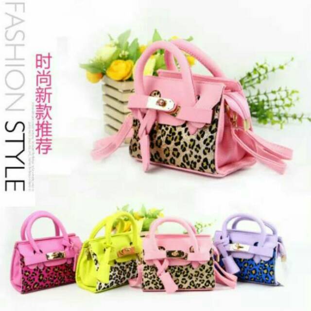 Tas anak h*rm*s kelly cewek girls kid black hot soft pink purple lime leopard import fashion bag