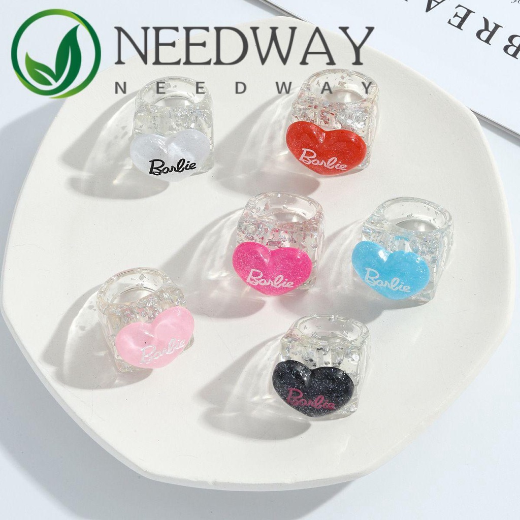 Needway  Geometric Finger Rings Trendy Acrylic Resin Ring Women Letter Heart Korean Cartoon Personality Fashion Jewelry