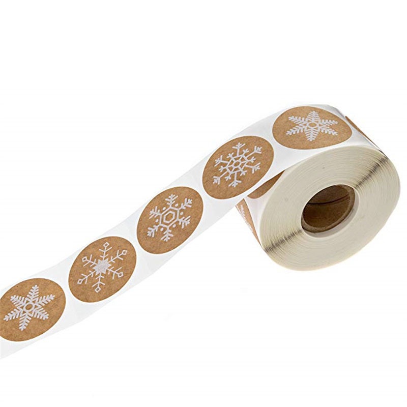 500pcs/roll Snowflake Kraft Sticker  For Merry Christmas Cards，Gift Boxes，Envelope，Package