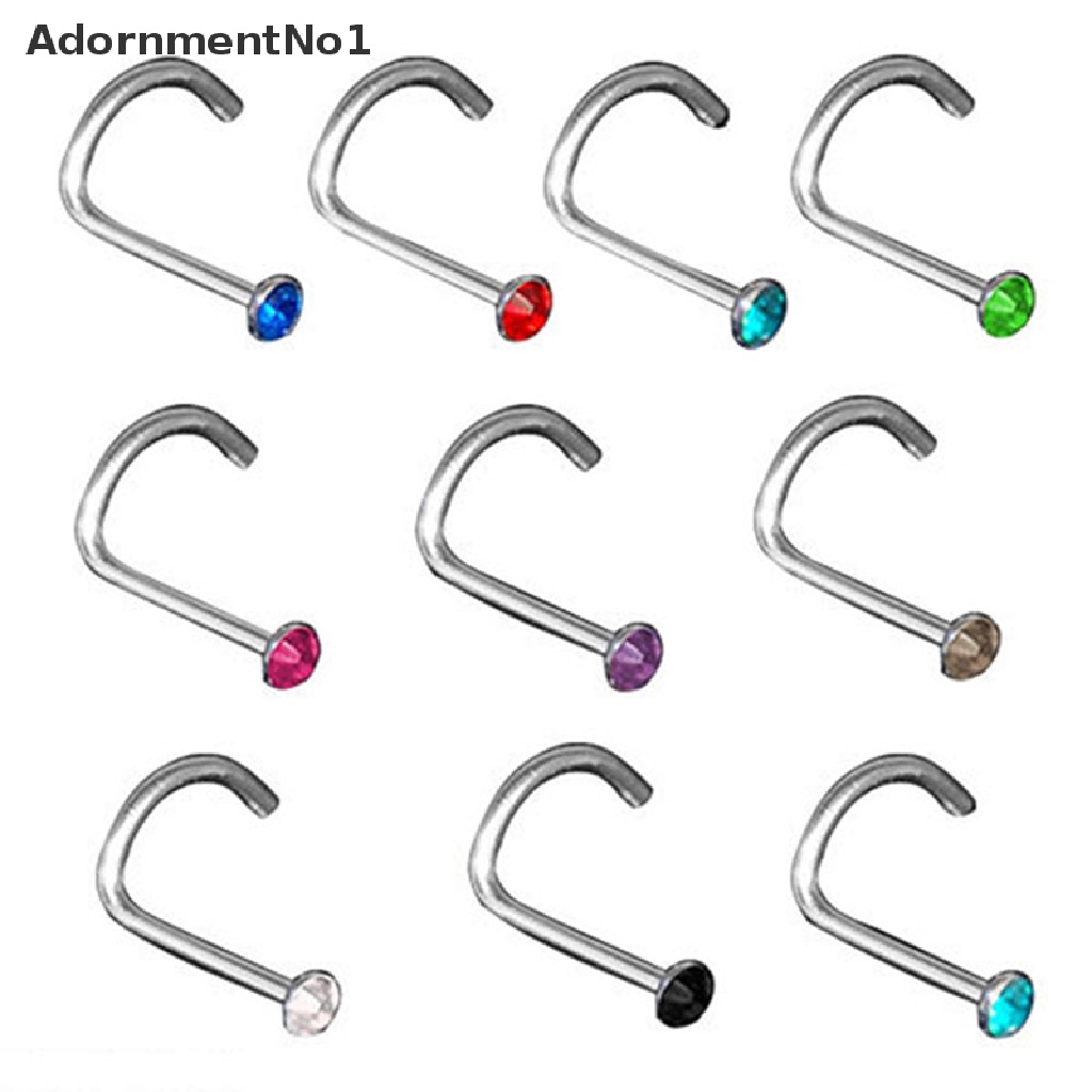 (AdornmentNo1) 10pcs / Set Cincin Tindik Hidung / Tubuh Bahan Stainless Steel Hias Kristal Untuk Wanita