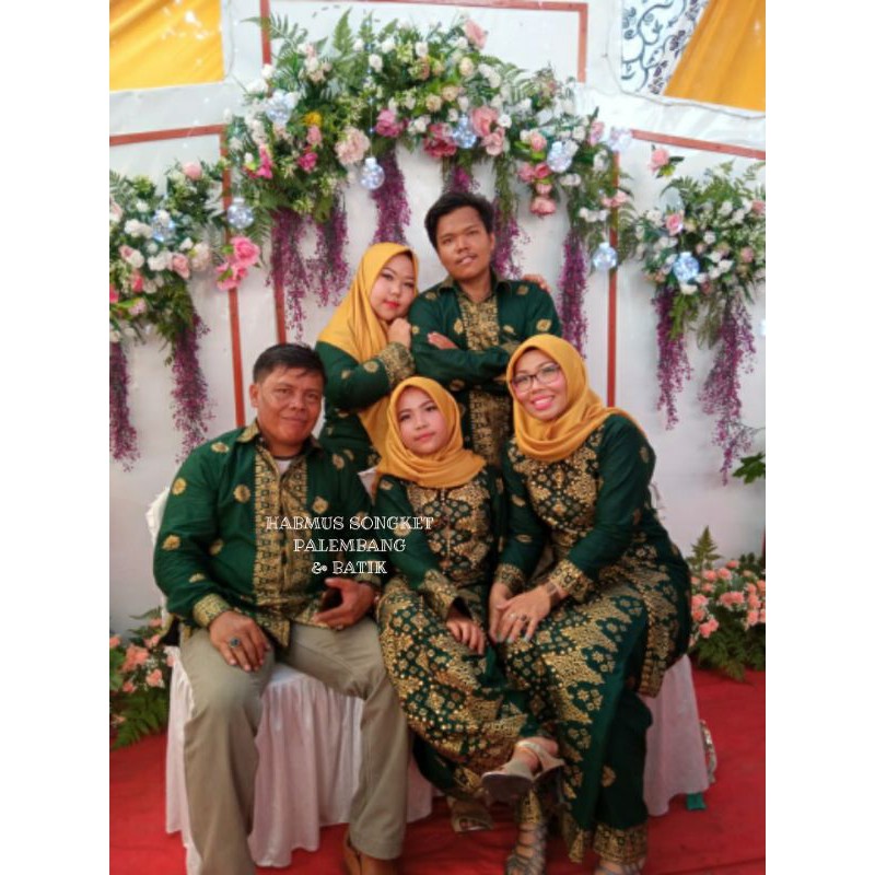 setelan couple batik songket palembang hijau gold payet