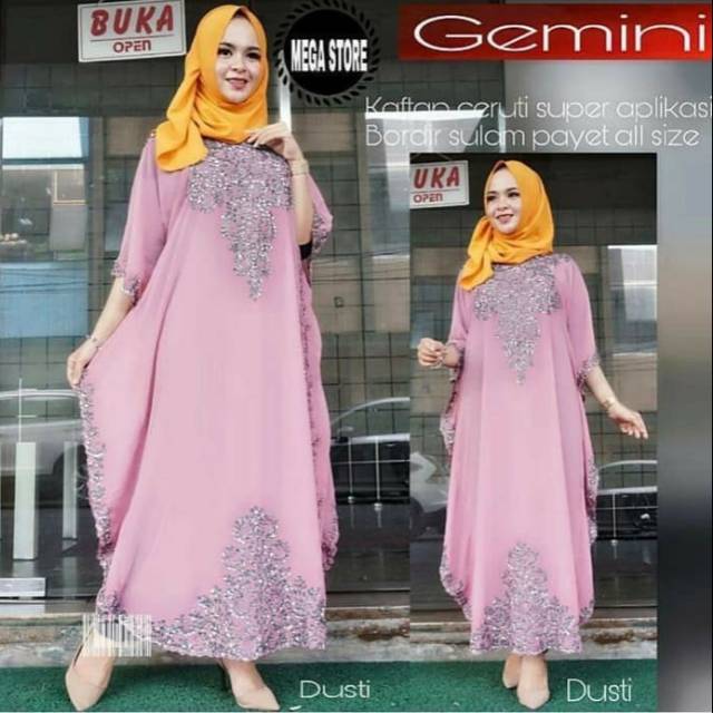 Baju Gamis Kaftan Ceruti Bordir Gemini Murah