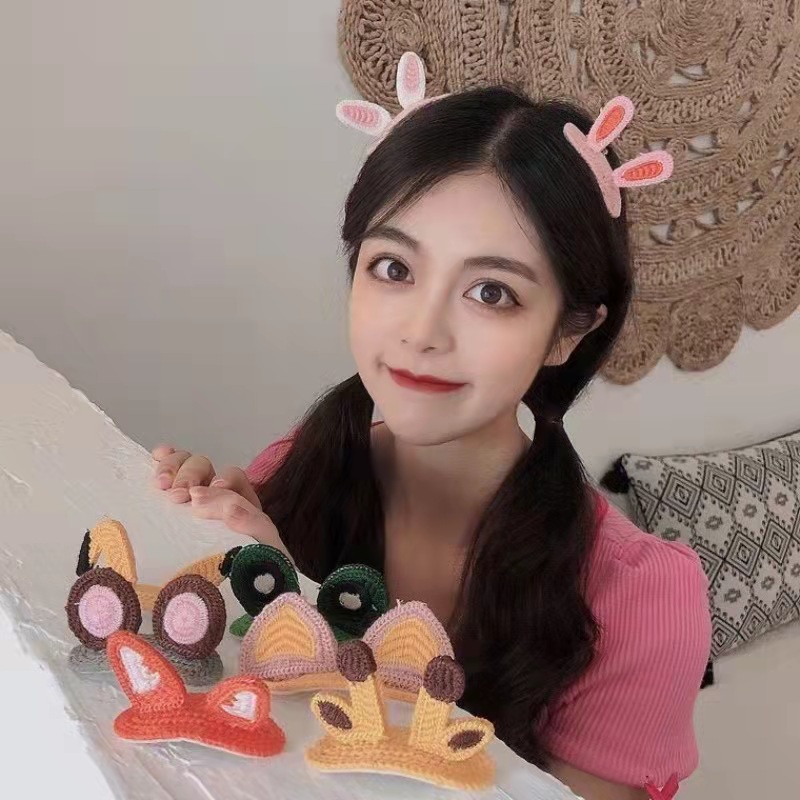 Jepit Rambut Wanita Cute Animal Wool Knitted Hairpin Korean Aksesoris Rambut