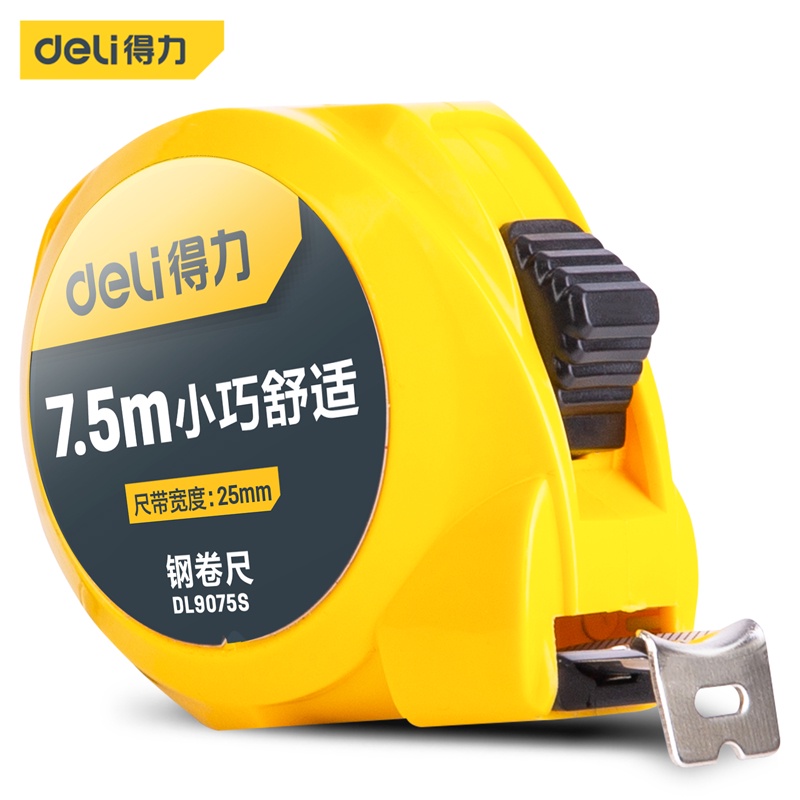 Deli Measuring Tape / Meteran Panjang Hingga 7.5m Warna Kuning Dengan Clipper Alat Perkakas DL9075S