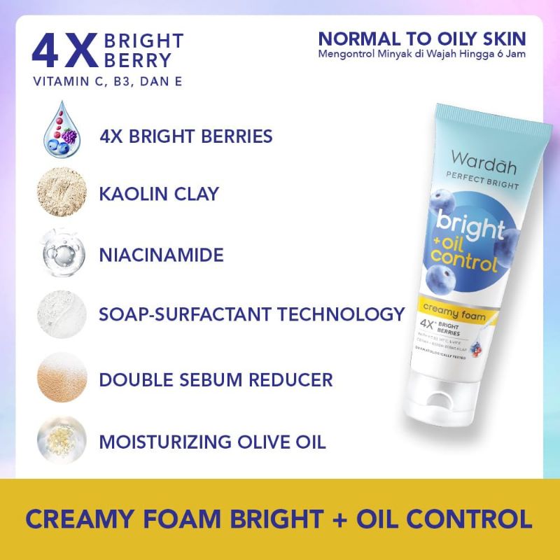 Wardah Perfect Bright Creamy Foam Brightening + Oil Control | Bright + Smooth Glow /Cooling Bright Jelly  50 ml 100 ml 20 ml