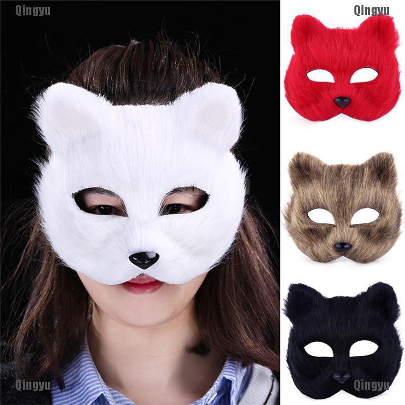 Qyid Topeng Halloween Setengah Wajah Desain Hewan Rubah Lucu Untuk