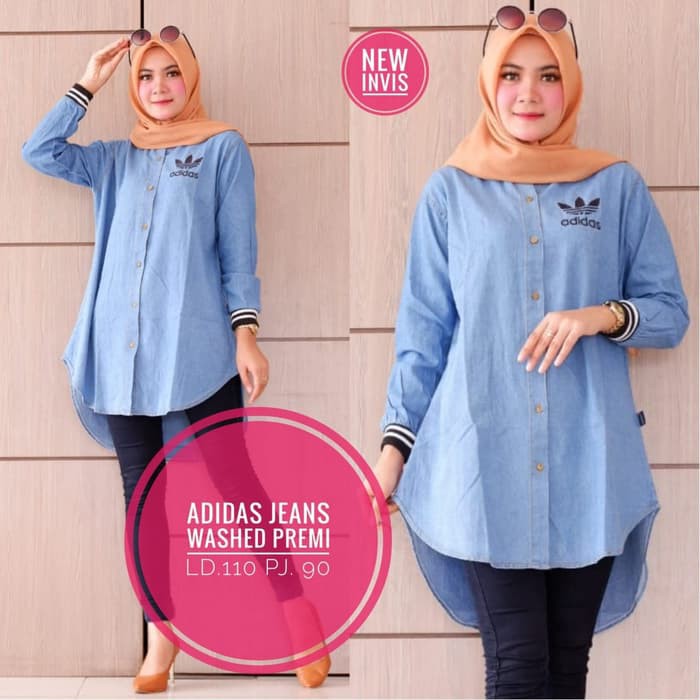 PROMO DISCOUNT BAJU ATASAN WANITA KULIAH  tunik jeans high quality adidas ring