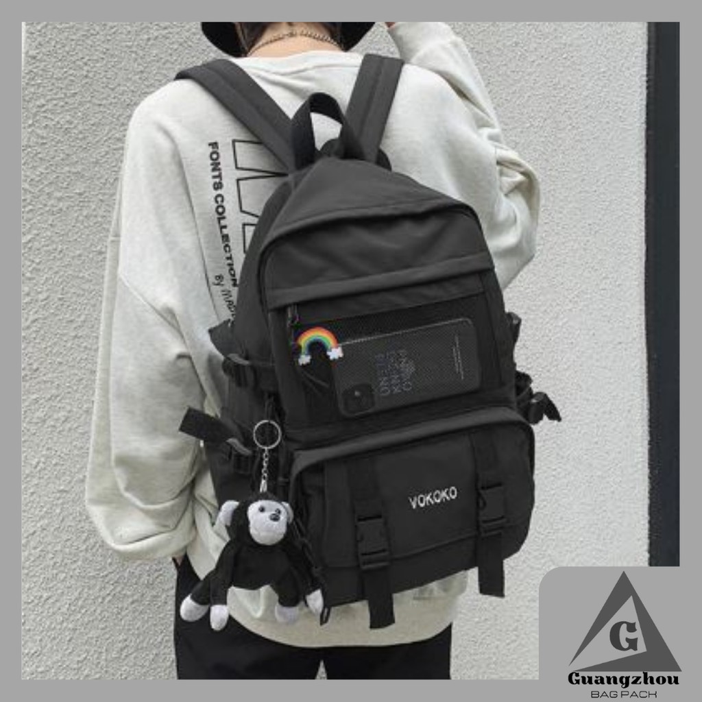 Tas Ransel Wanita - Tas Ransel backpack Sekolah Remaja hitam polos