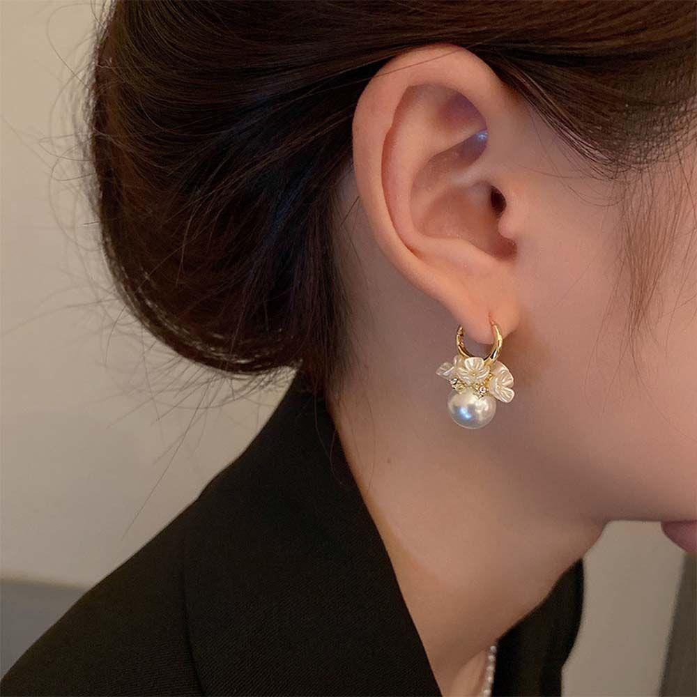 Anting Mutiara Berlian Imitasi Bentuk Geometris Untuk Wanita