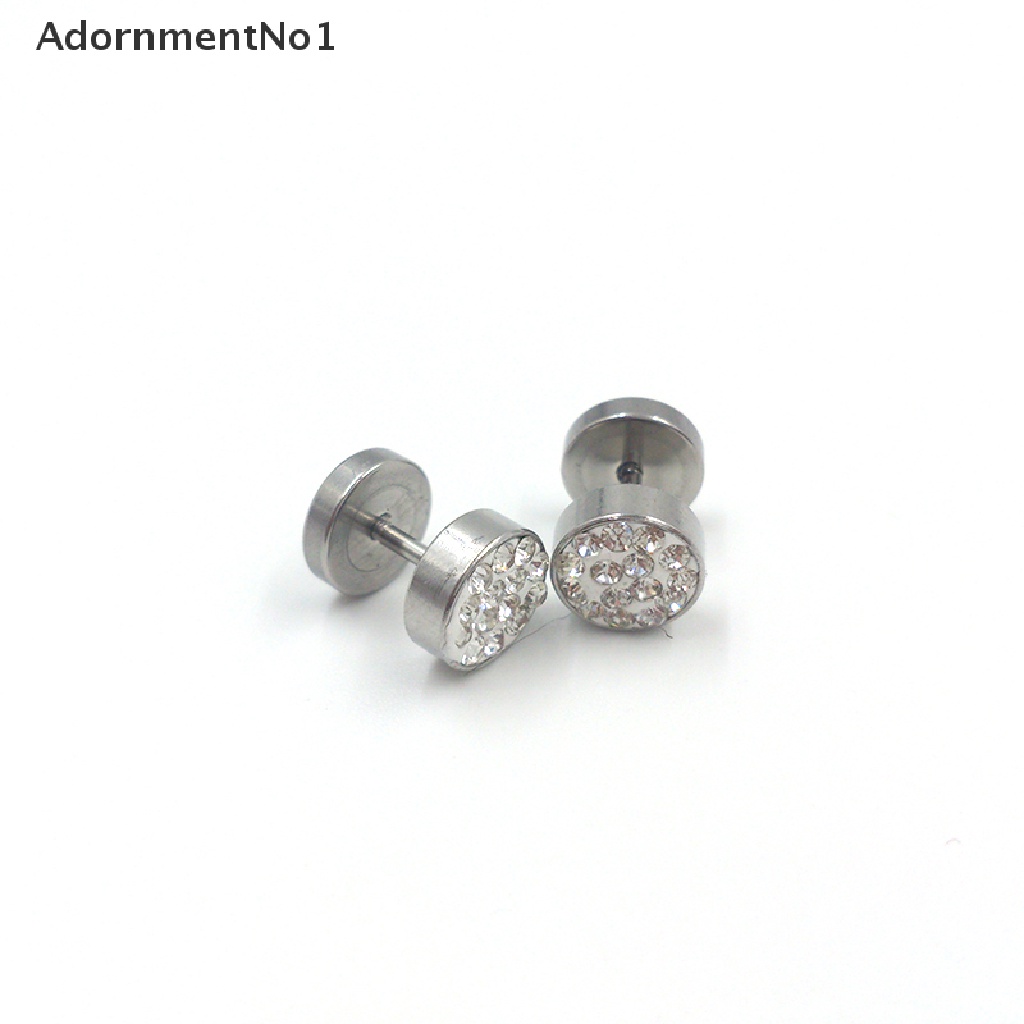 (AdornmentNo1) 1 Pasang Anting Tusuk Barbel Gaya Punk Bahan Stainless Steel Warna Hitam / Silver Untuk Pria