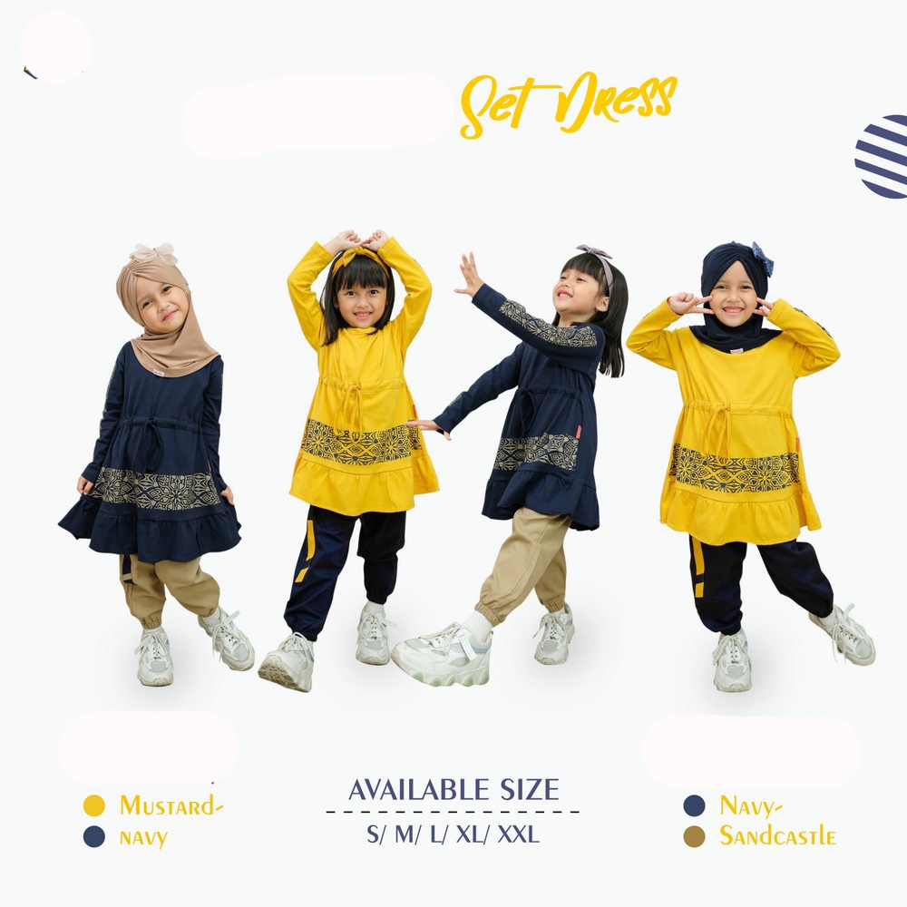 Baju Muslim Anak Perempuan Setelan Dress Celana Umur 3 4 5 6 7 8 9 10 11 12 Tahun Model Terbaru