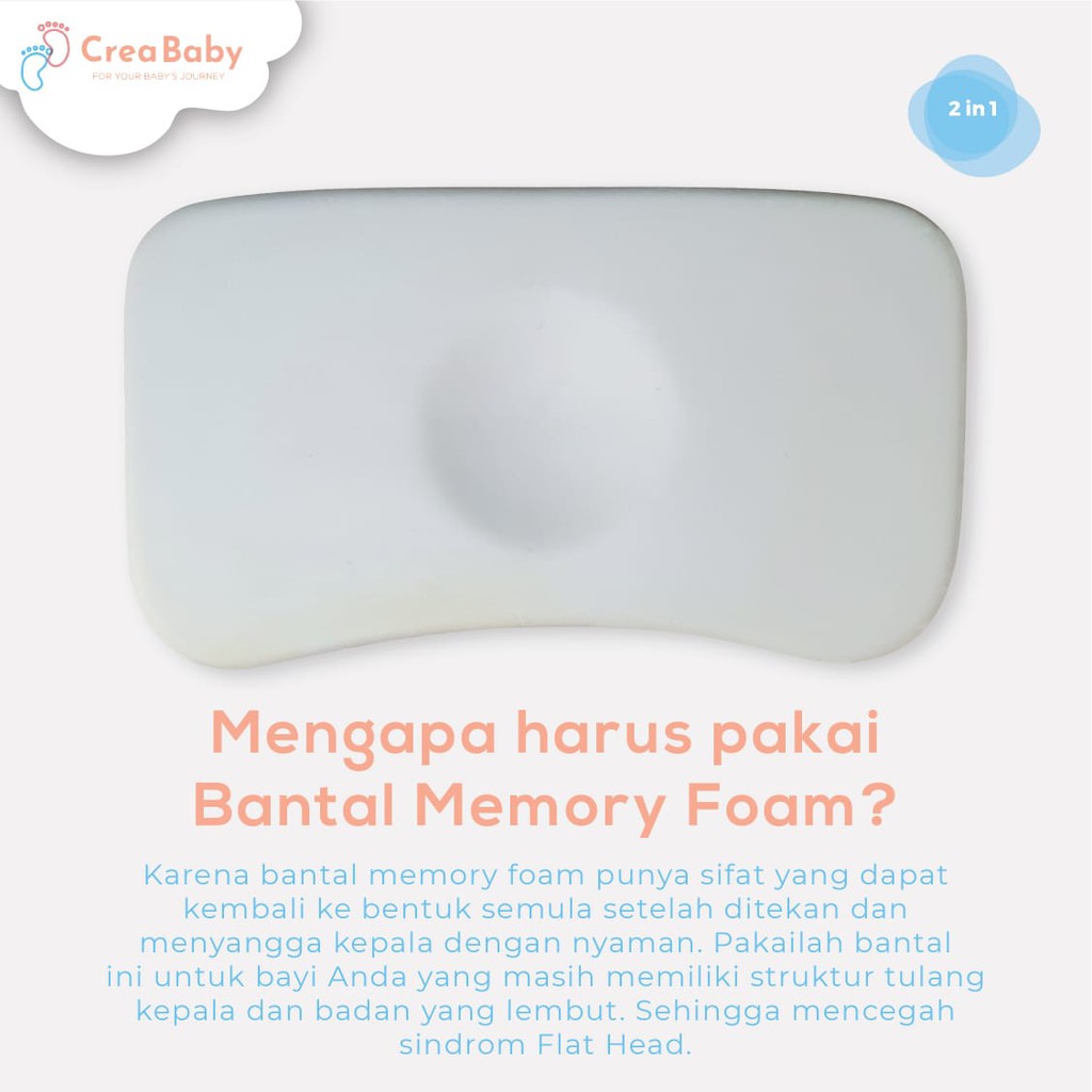 Crea Baby Cotton Soft Memory Foam Character- Bantal Peyang Bayi Karakter