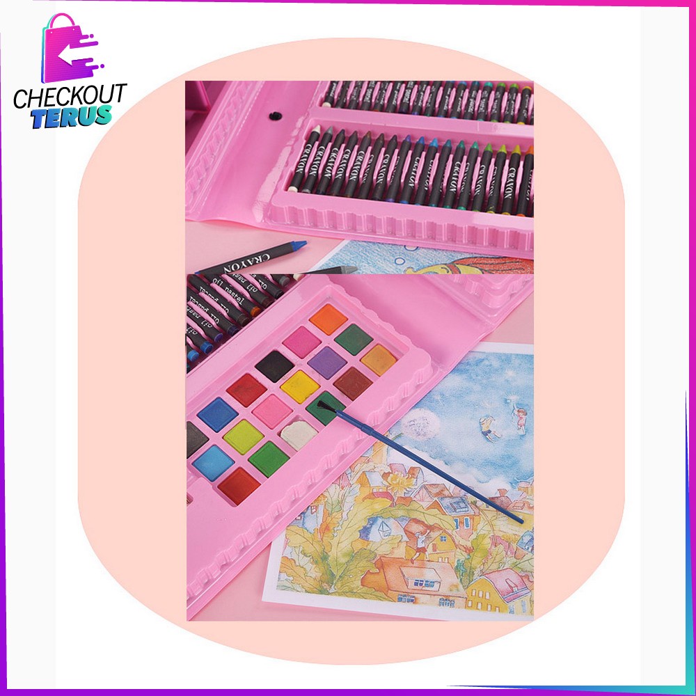 CT-A29 Peralatan Gambar Lukis Anak Mewarnai Set Isi 208PCS Pensil Warna Crayon Alat Tulis Oil Paste Colouring Book kids