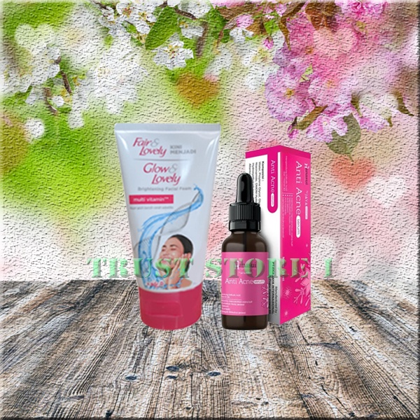 Paket Fair & Lovely - Glow & Lovely Facial Foam 50gr Plus Serum Acne BPOM