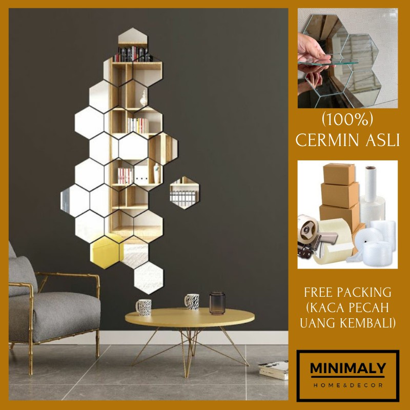 Kaca Cermin Hexagonal (CERMIN ASLI) Cermin Tempel Kaca Tempel Cermin Dinding Tempel Cermin Hias Deko