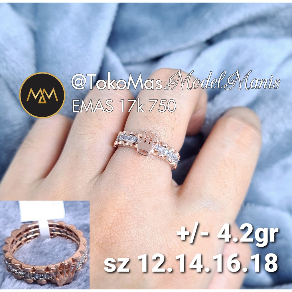 Cincin Crown rolex emas rosegold 750 kadar 17K